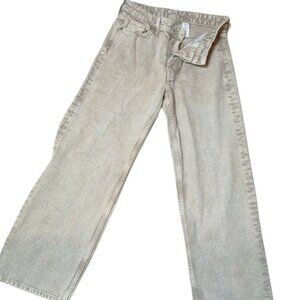 H&M Jeans Womens &Denim sz 2 Baggy Wide Loose fit Low waist Button fly Beige
